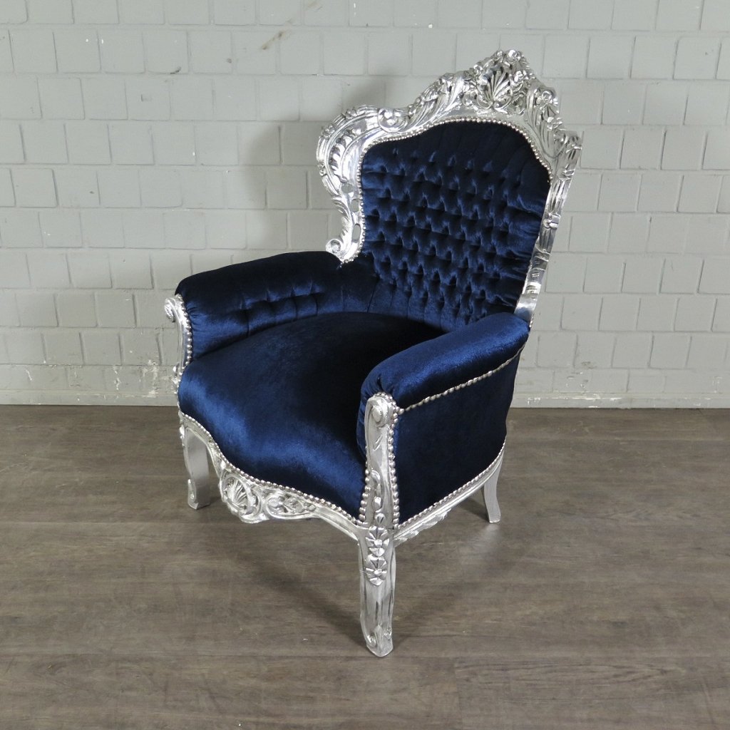 Barocksessel Königssessel Königsblau-Silber