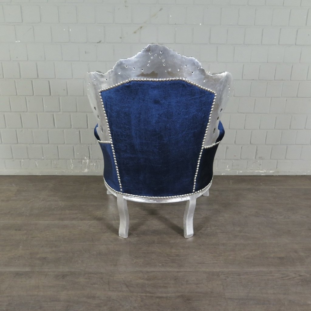 Barocksessel Königssessel Königsblau-Silber