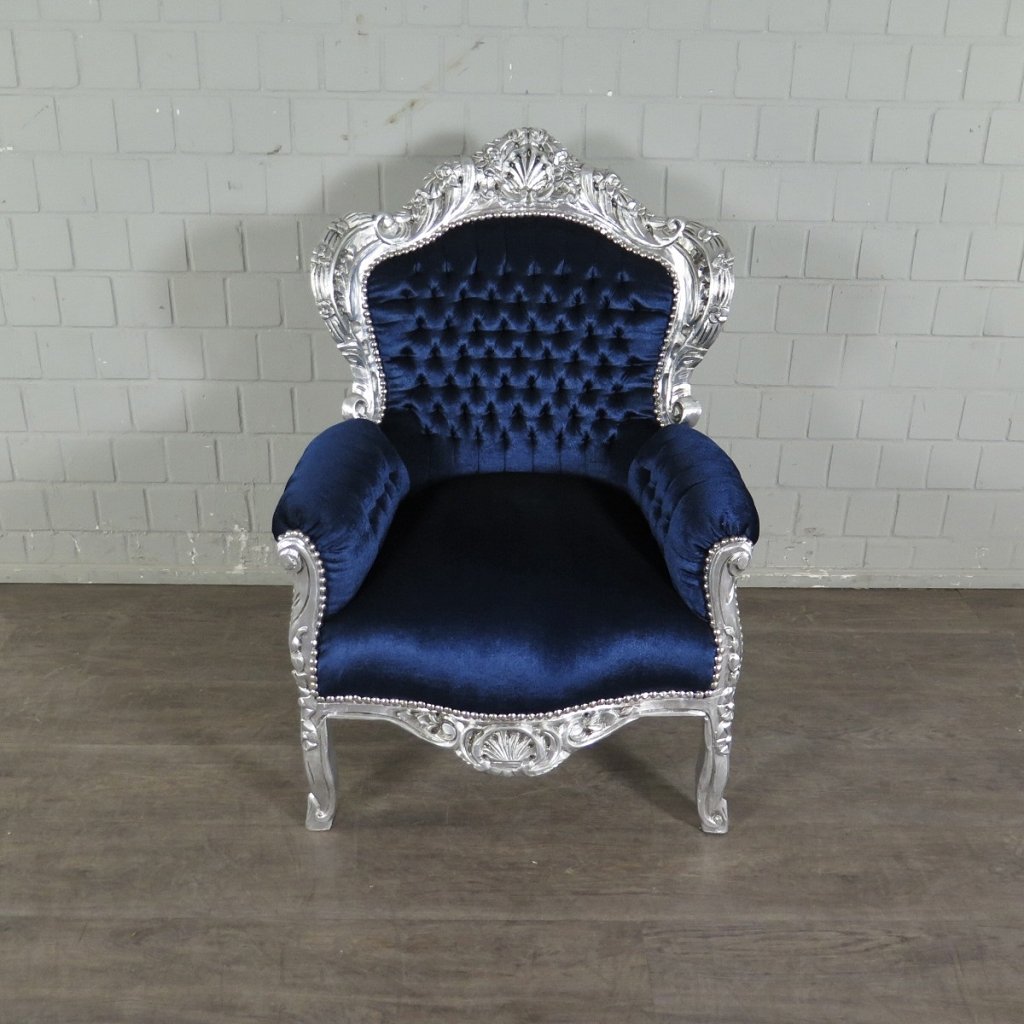 Barocksessel Königssessel Königsblau-Silber