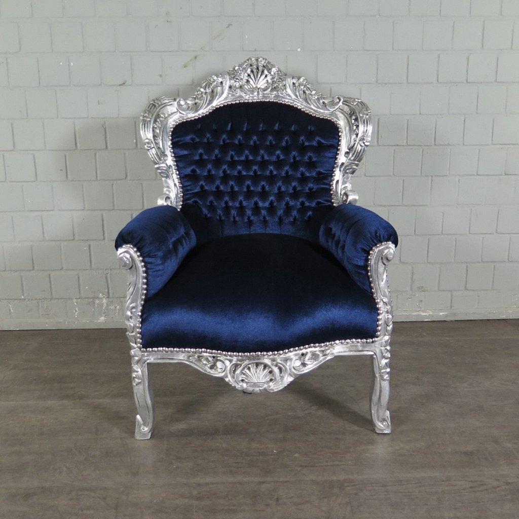 Barocksessel Königssessel Königsblau-Silber