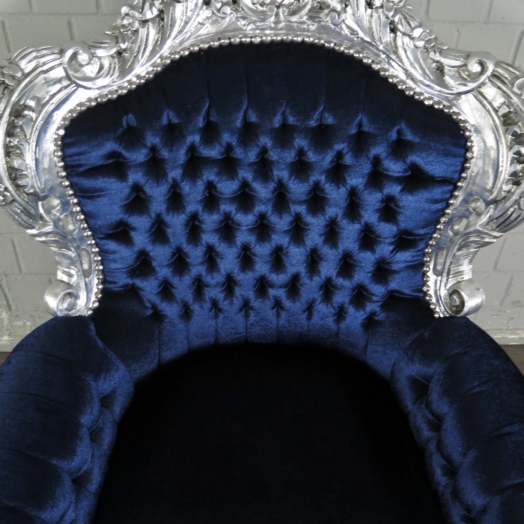Barocksessel Königssessel Königsblau-Silber