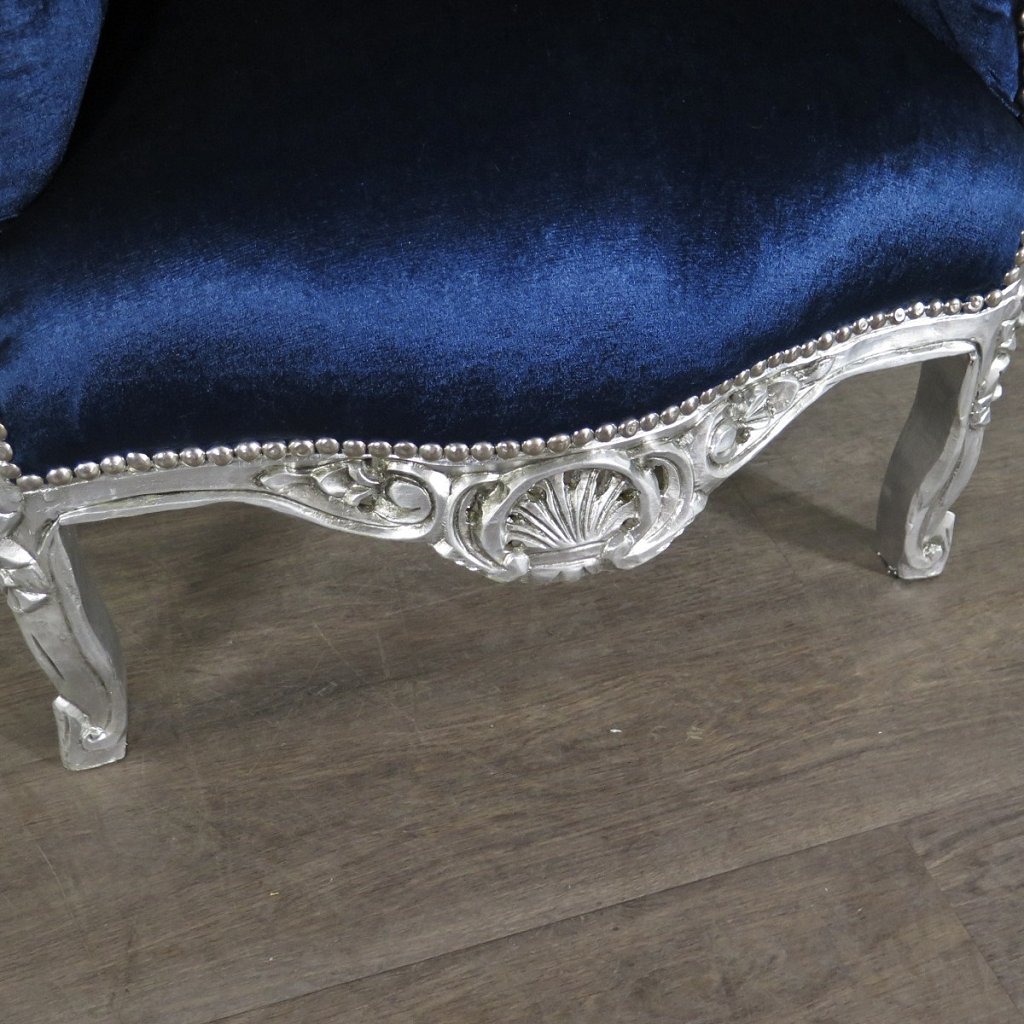 Barocksessel Königssessel Königsblau-Silber