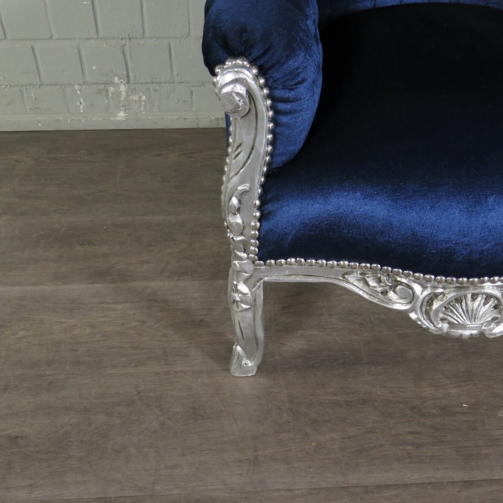Barocksessel Königssessel Königsblau-Silber
