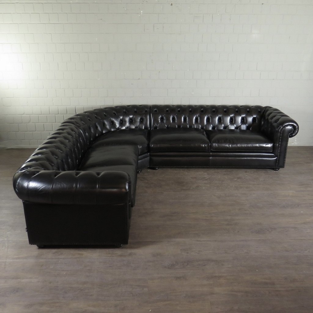 Chesterfield Couch Ecksofa Eckcouch Schwarz 2,75 m x 2,90 m
