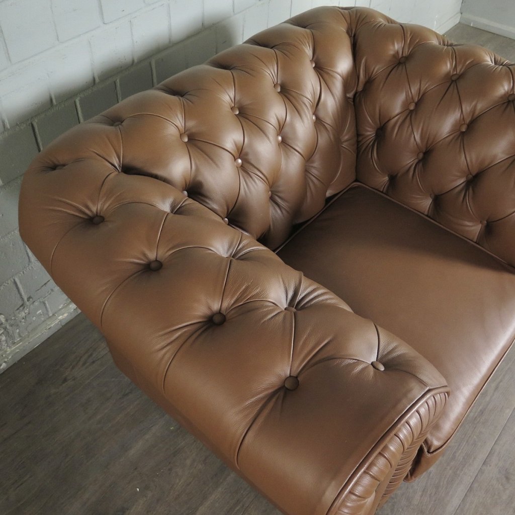 Chesterfield Couchgarnitur Leder Cognac