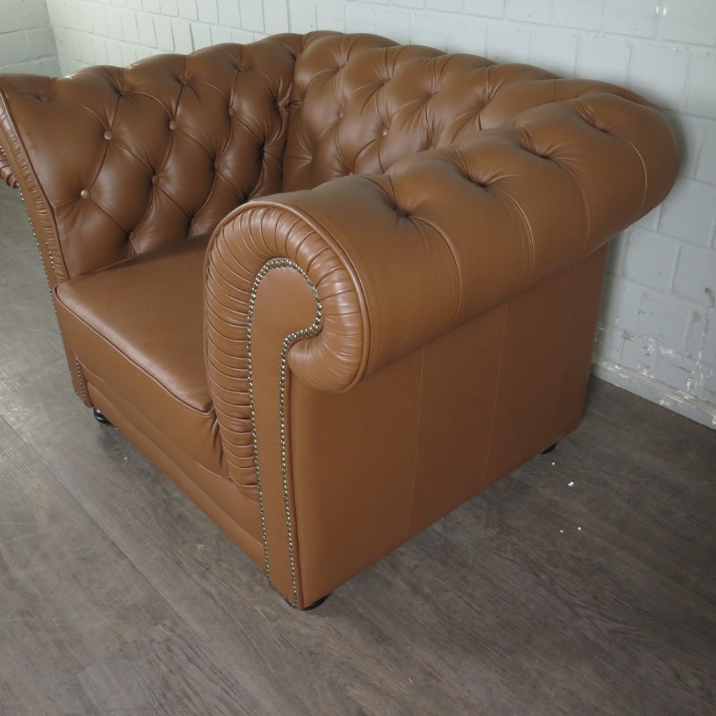 Chesterfield Couchgarnitur Leder Cognac