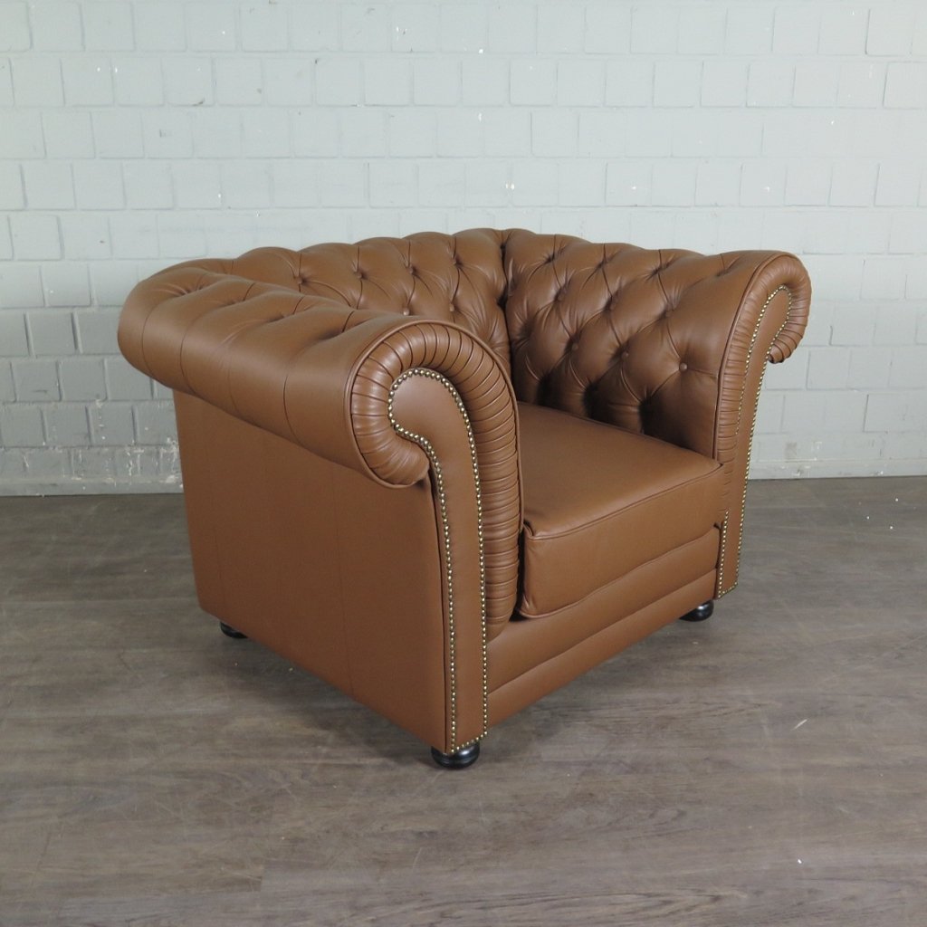 Chesterfield Couchgarnitur Leder Cognac