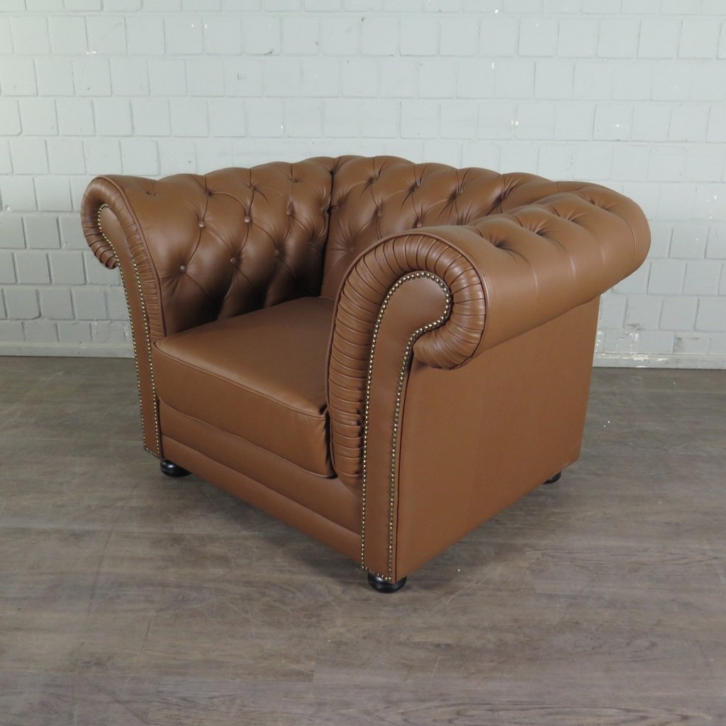 Chesterfield Couchgarnitur Leder Cognac