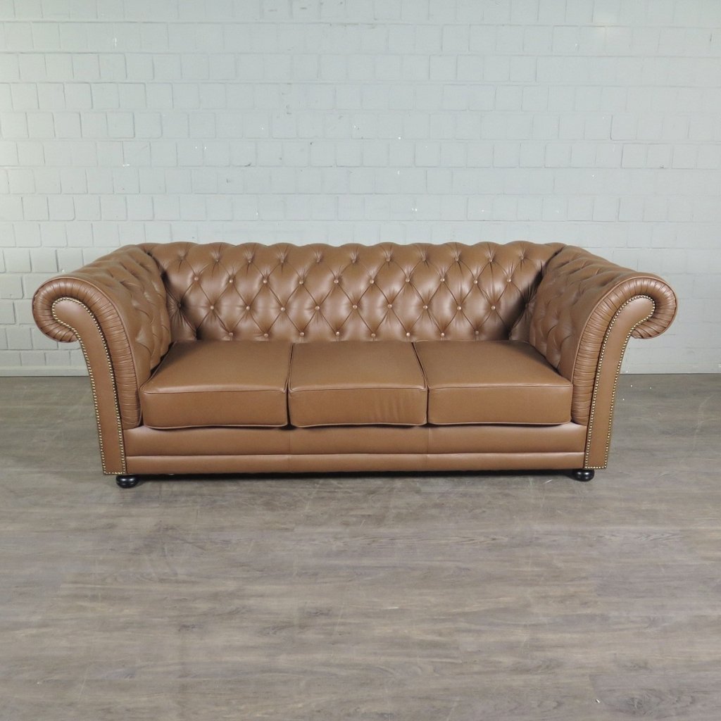 Chesterfield Couchgarnitur Leder Cognac