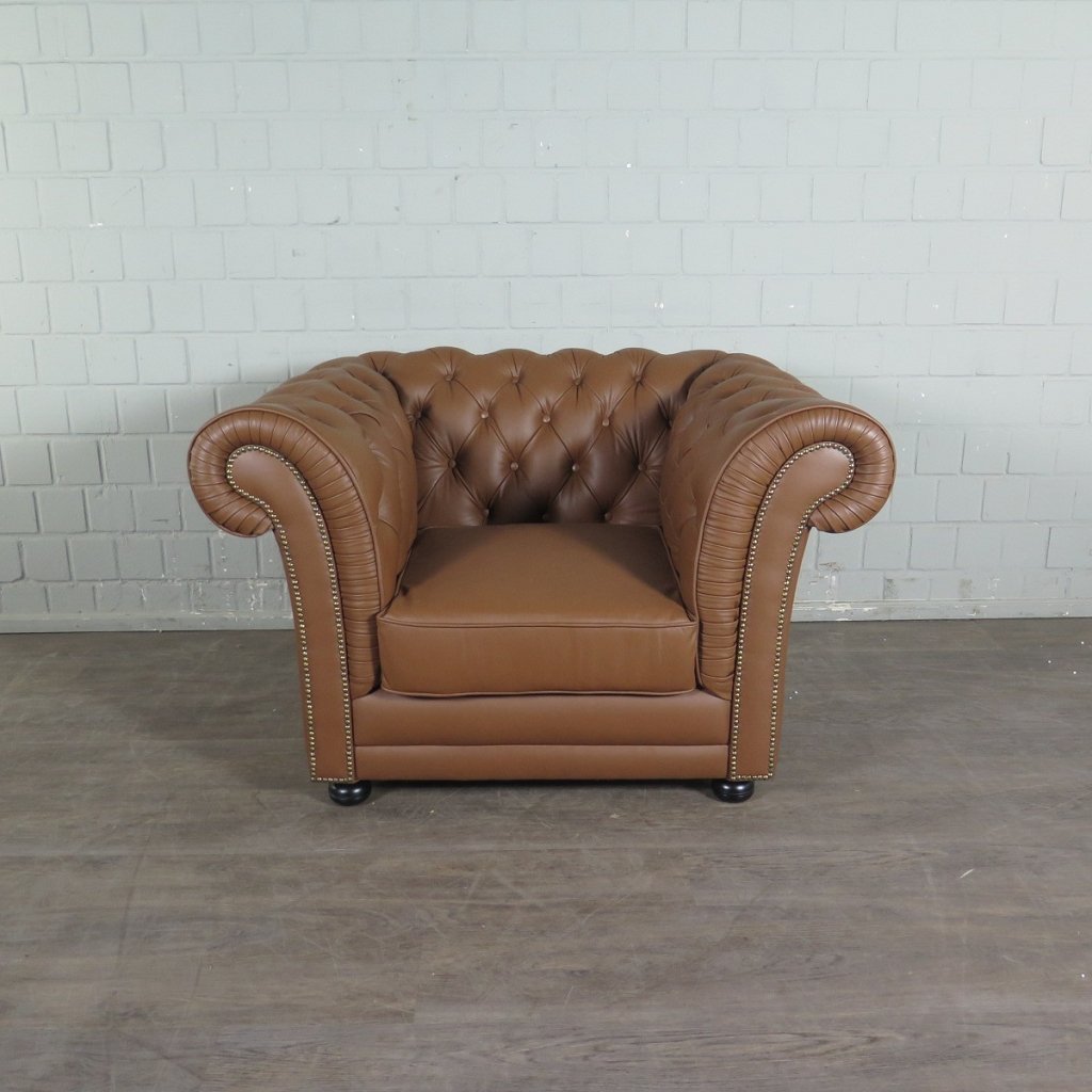 Chesterfield Couchgarnitur Leder Cognac