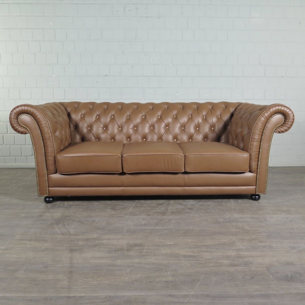 Chesterfield Couchgarnitur Leder Cognac