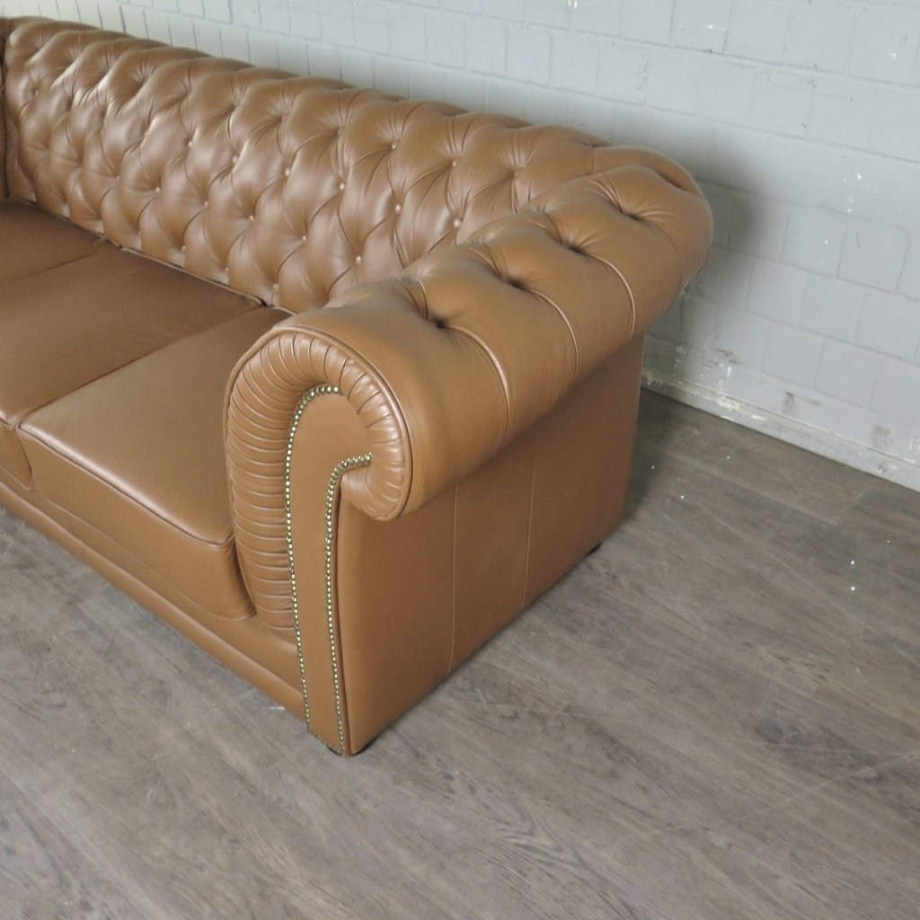 Chesterfield Couchgarnitur Leder Cognac