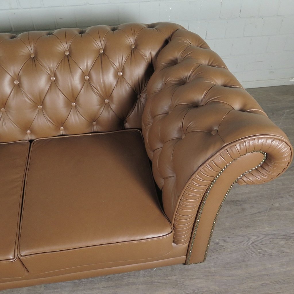 Chesterfield Couchgarnitur Leder Cognac
