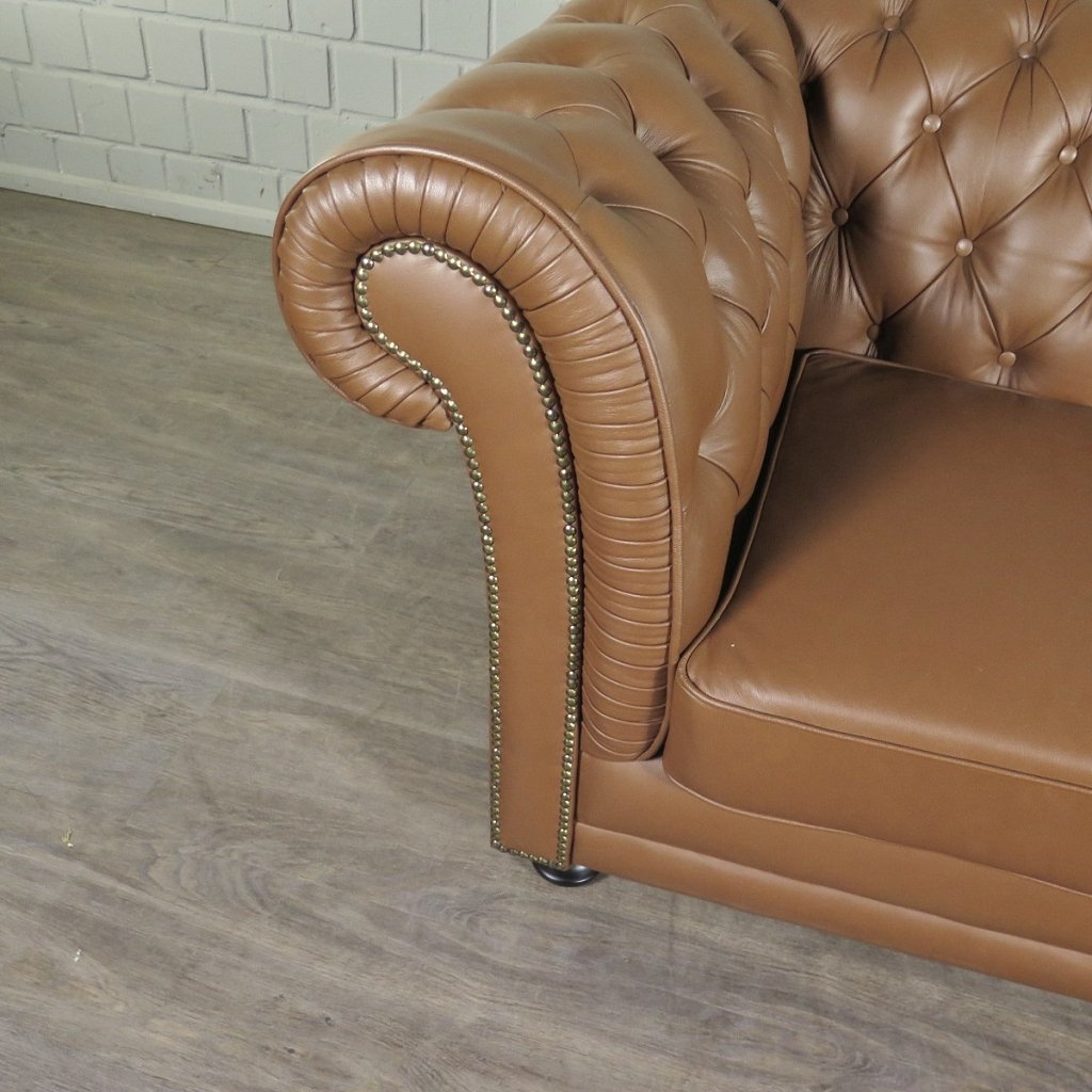 Chesterfield Couchgarnitur Leder Cognac