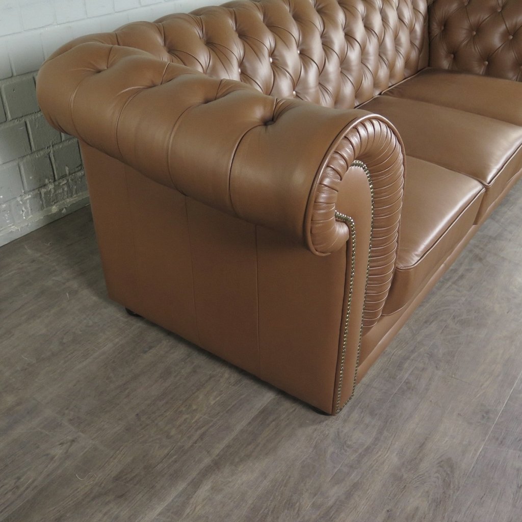Chesterfield Couchgarnitur Leder Cognac
