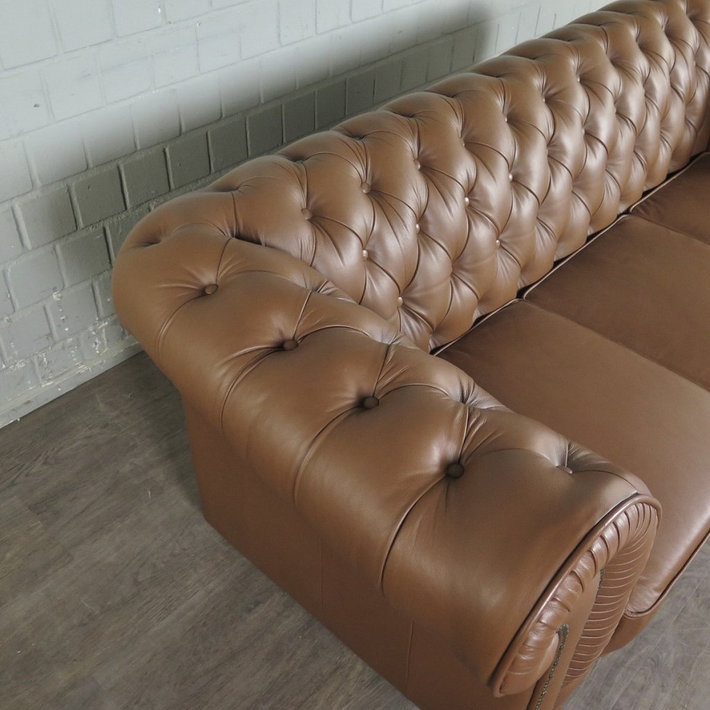 Chesterfield Couchgarnitur Leder Cognac