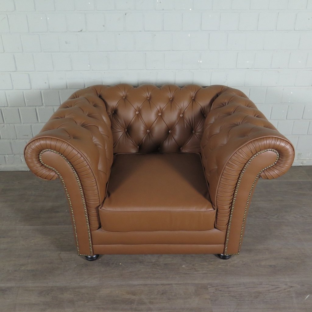 Chesterfield Couchgarnitur Leder Cognac