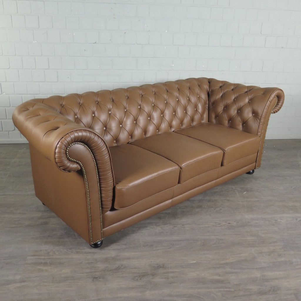 Chesterfield Couchgarnitur Leder Cognac