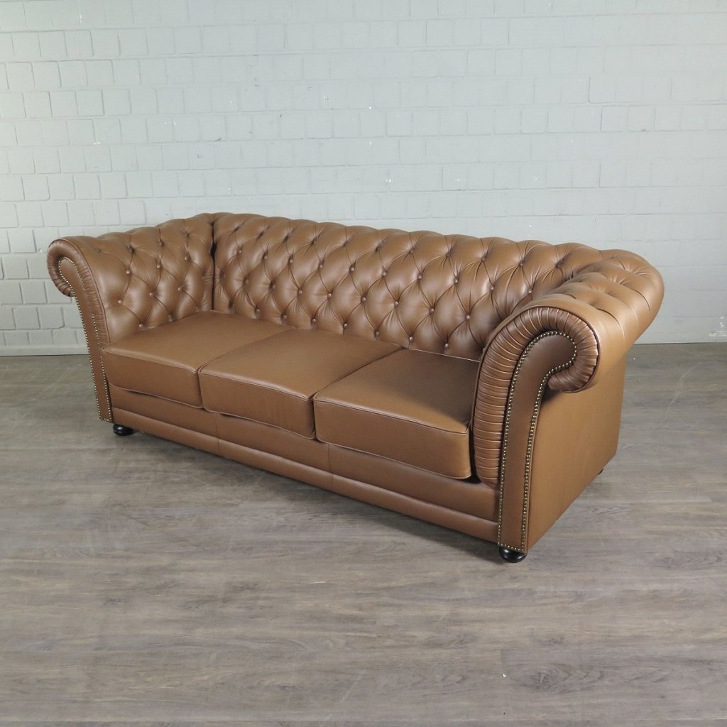 Chesterfield Couchgarnitur Leder Cognac