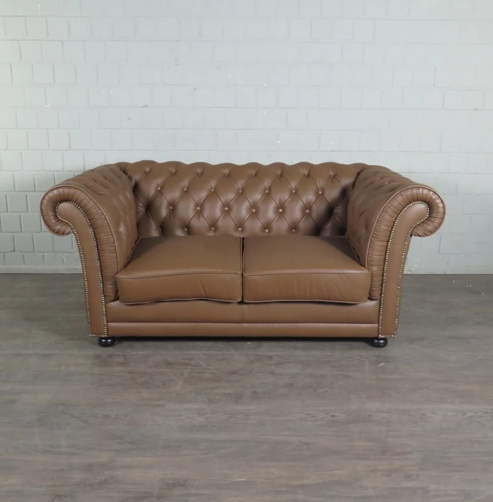 Chesterfield Couchgarnitur Leder Cognac