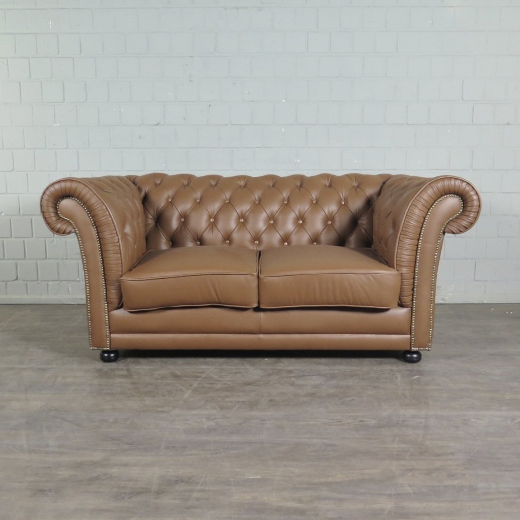 Chesterfield Couchgarnitur Leder Cognac
