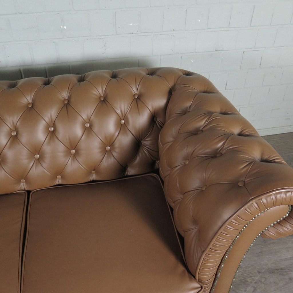 Chesterfield Couchgarnitur Leder Cognac