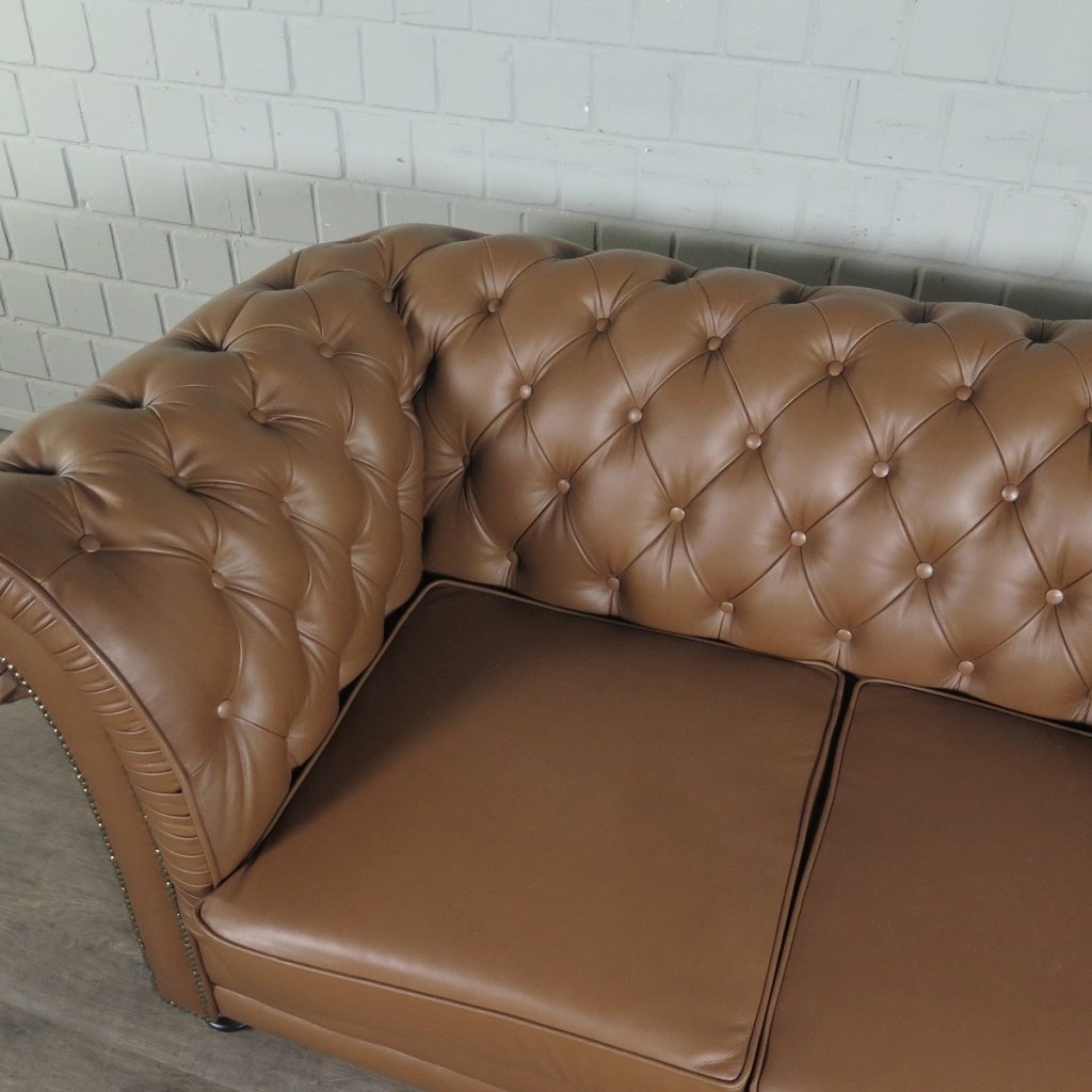 Chesterfield Couchgarnitur Leder Cognac