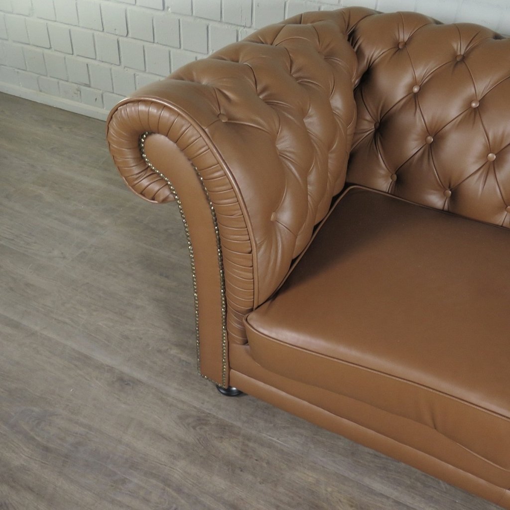 Chesterfield Couchgarnitur Leder Cognac