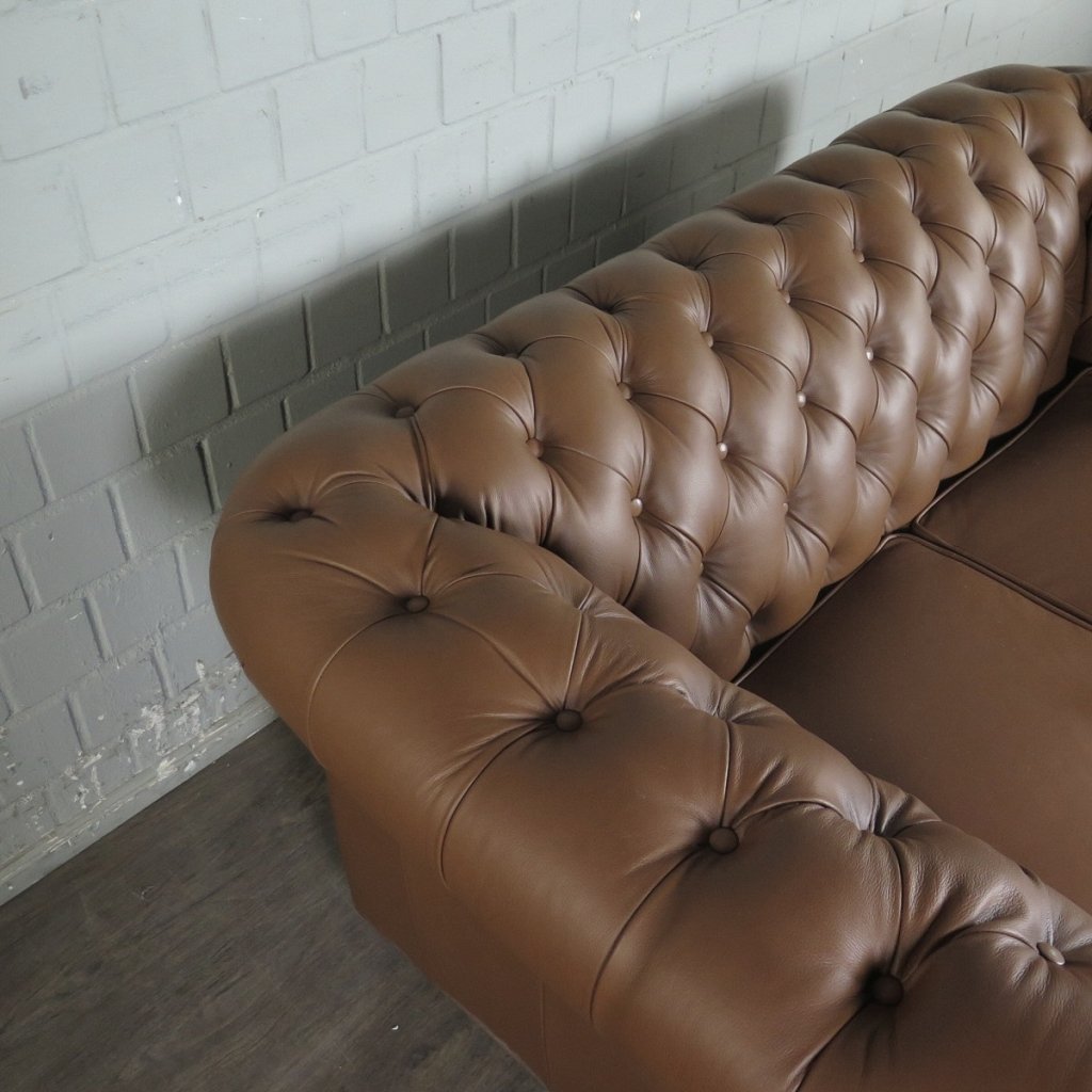 Chesterfield Couchgarnitur Leder Cognac