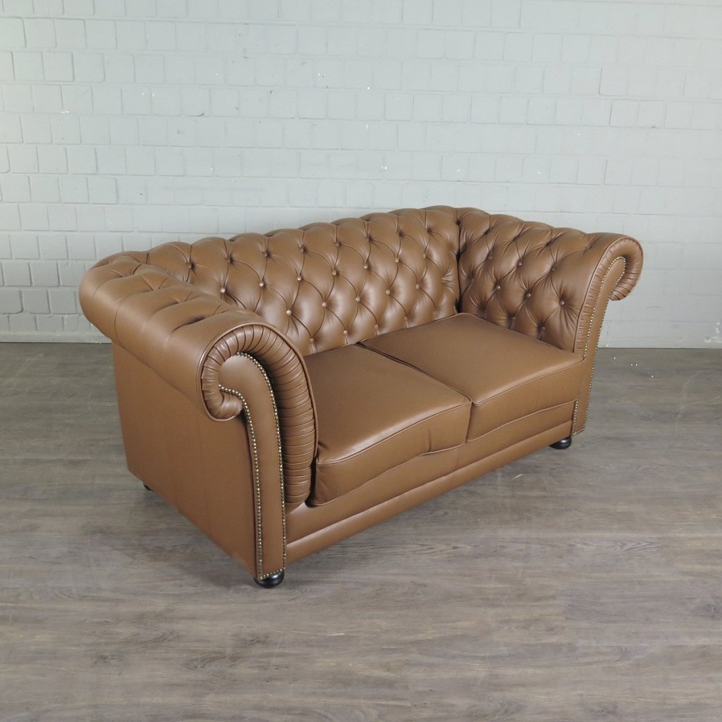 Chesterfield Couchgarnitur Leder Cognac