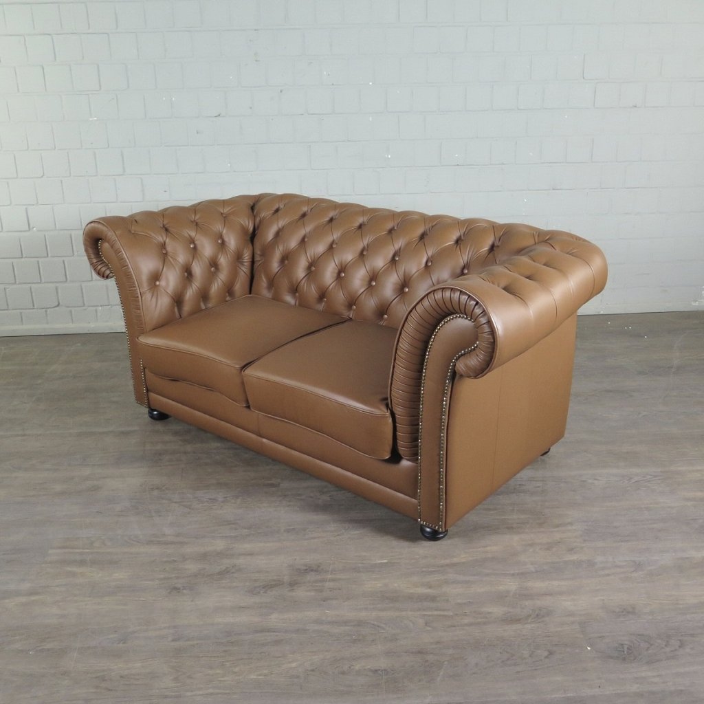 Chesterfield Couchgarnitur Leder Cognac