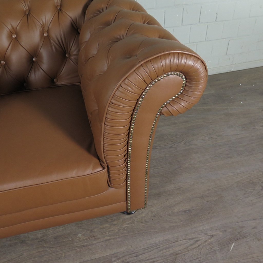 Chesterfield Couchgarnitur Leder Cognac