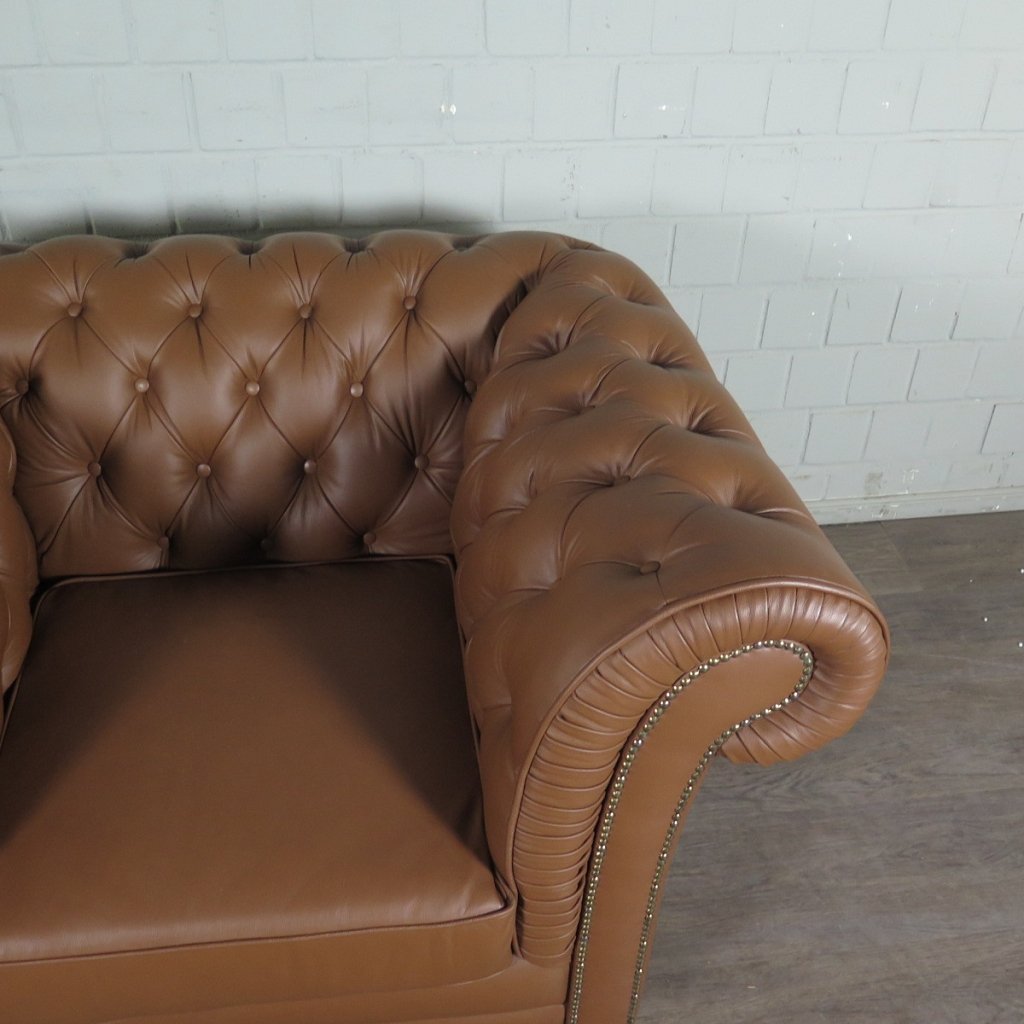 Chesterfield Couchgarnitur Leder Cognac