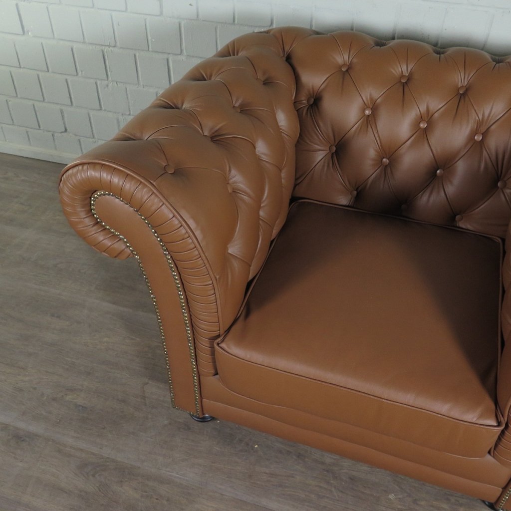 Chesterfield Couchgarnitur Leder Cognac