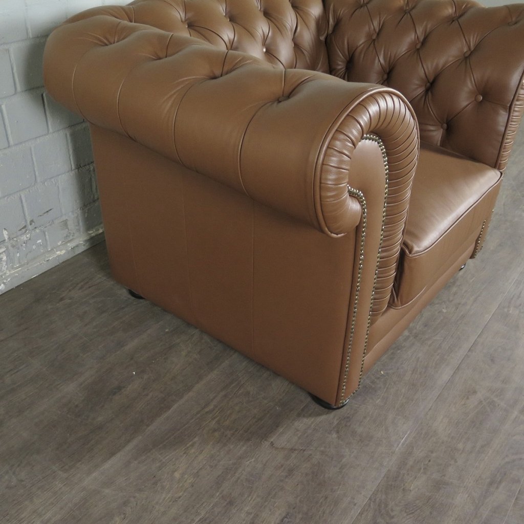 Chesterfield Couchgarnitur Leder Cognac