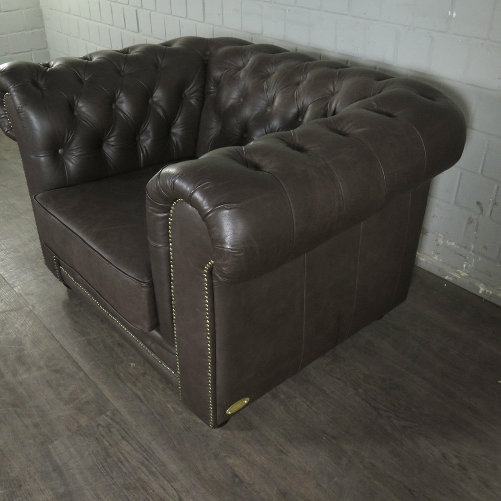 Chesterfield Couchgarnitur Leder Braun