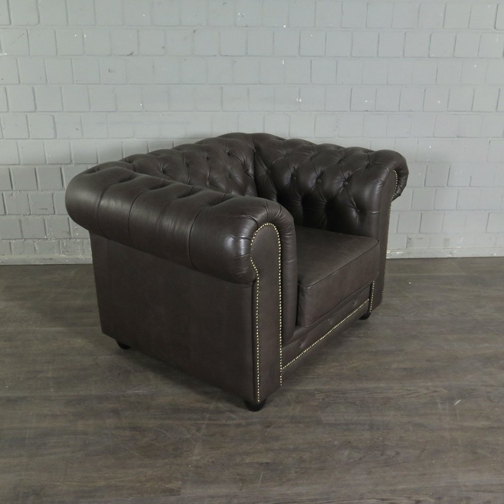 Chesterfield Couchgarnitur Leder Braun