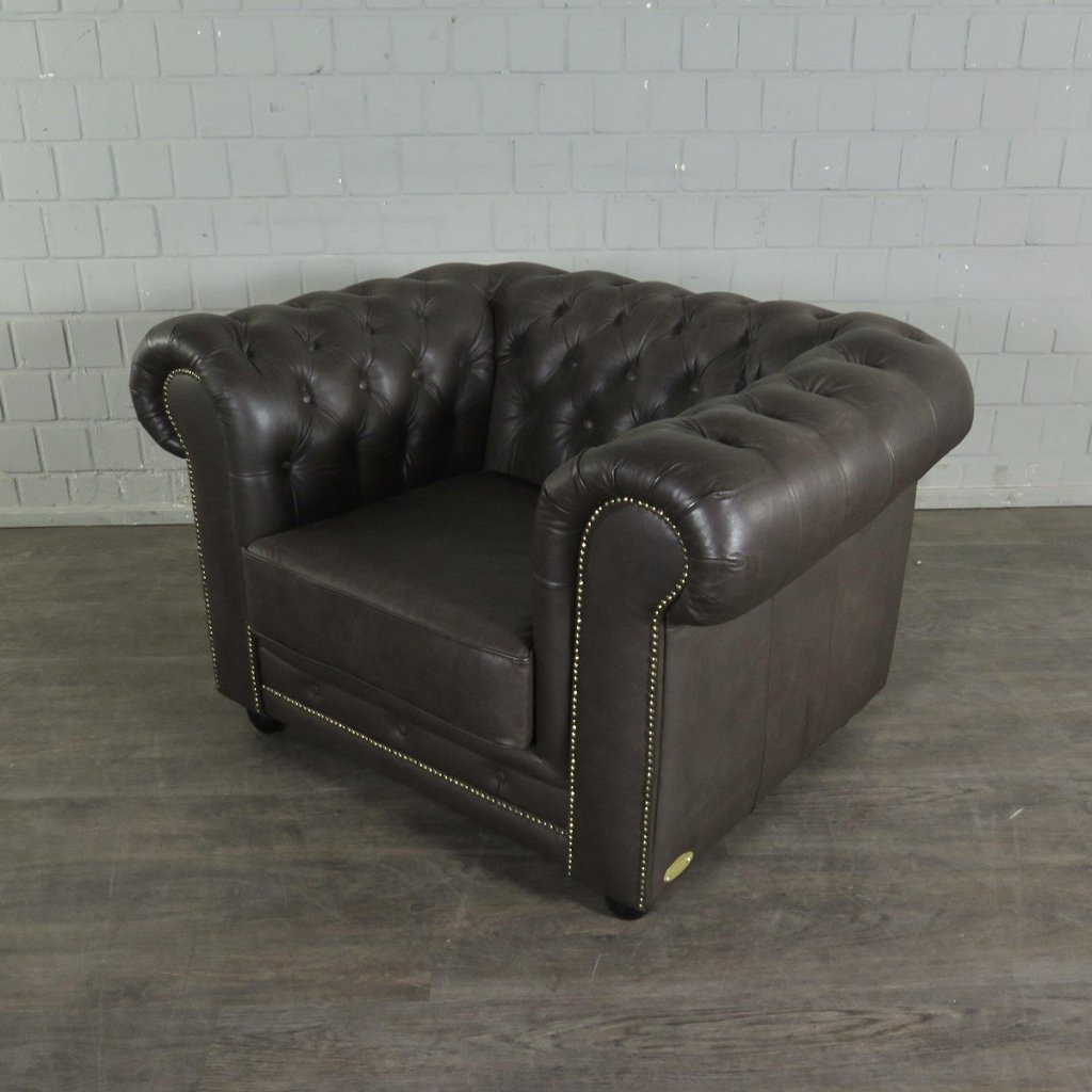 Chesterfield Couchgarnitur Leder Braun
