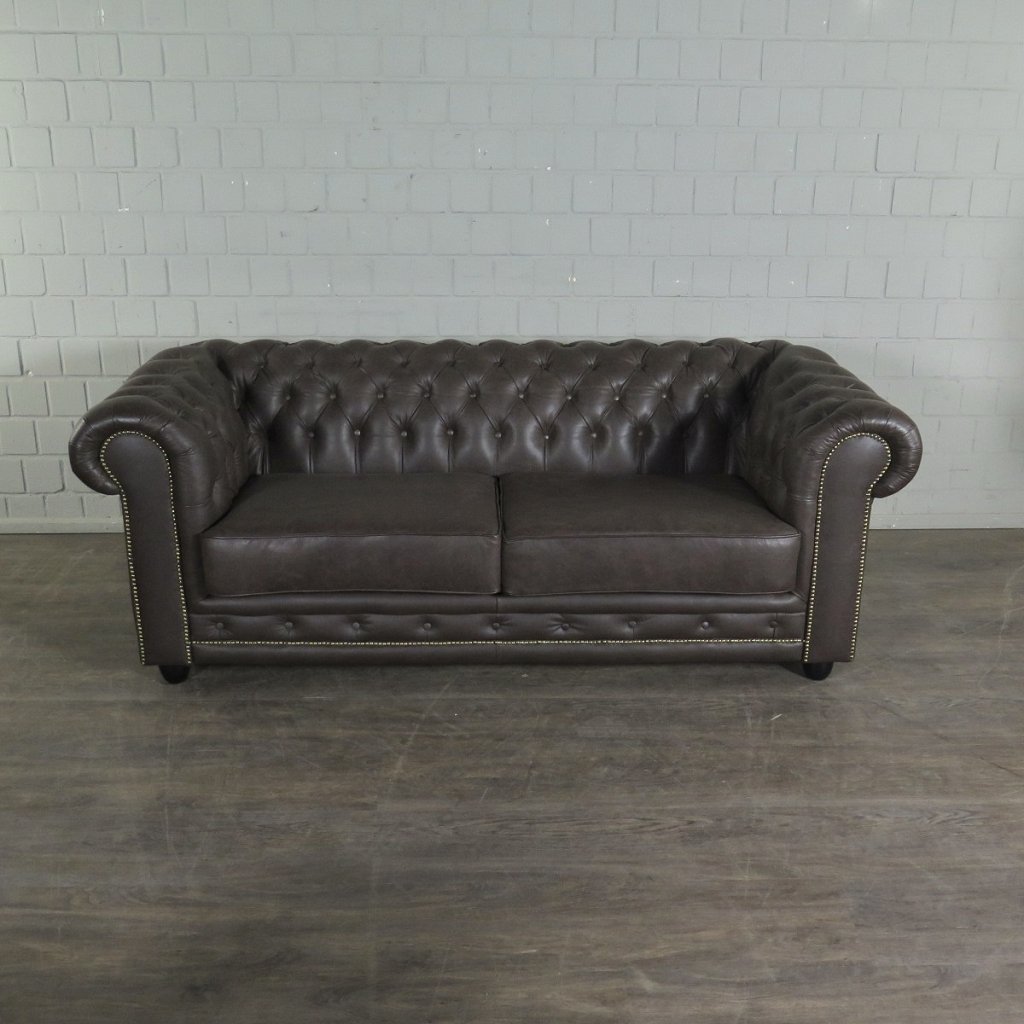 Chesterfield Couchgarnitur Leder Braun