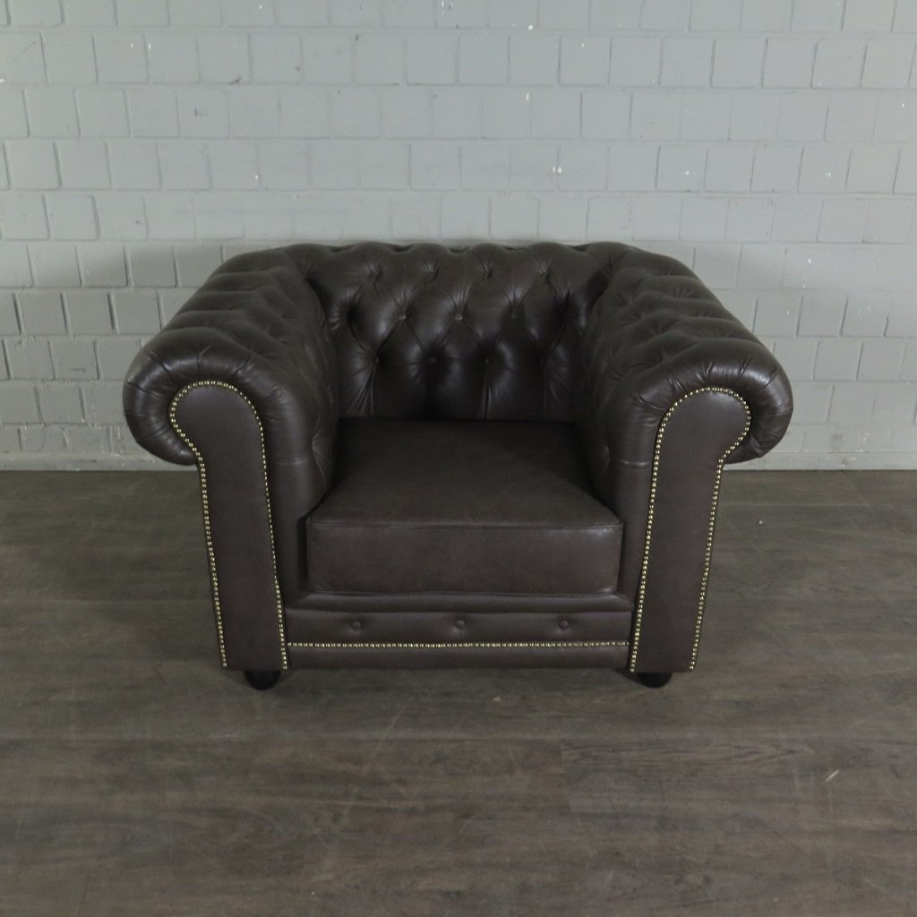 Chesterfield Couchgarnitur Leder Braun