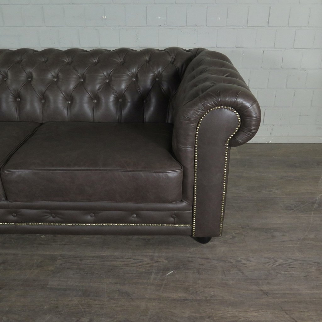 Chesterfield Couchgarnitur Leder Braun