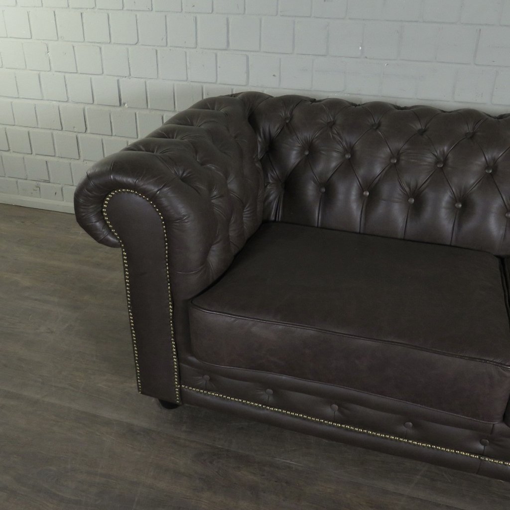 Chesterfield Couchgarnitur Leder Braun