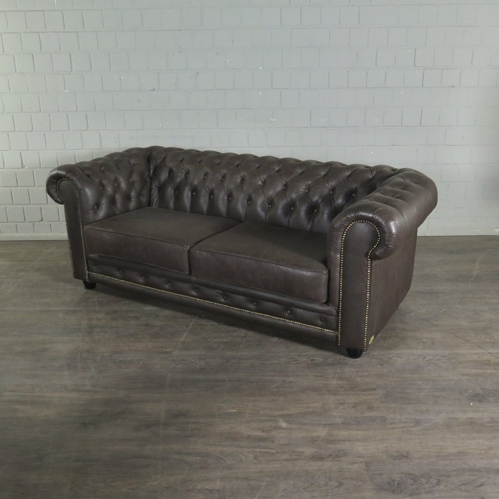 Chesterfield Couchgarnitur Leder Braun