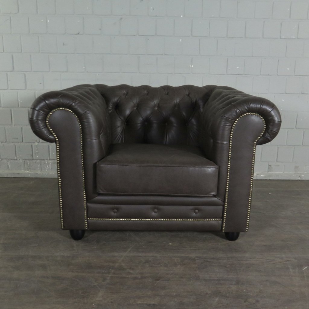 Chesterfield Couchgarnitur Leder Braun