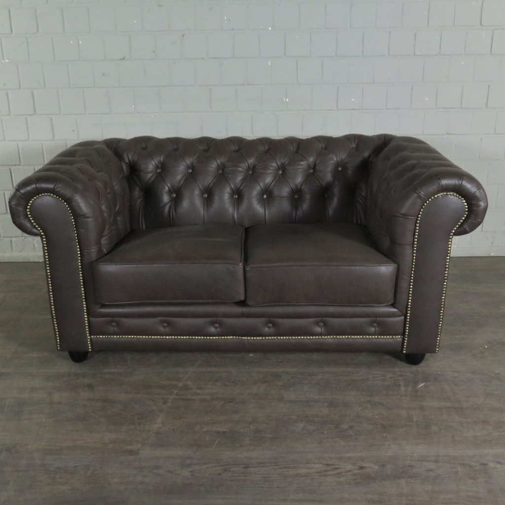 Chesterfield Couchgarnitur Leder Braun