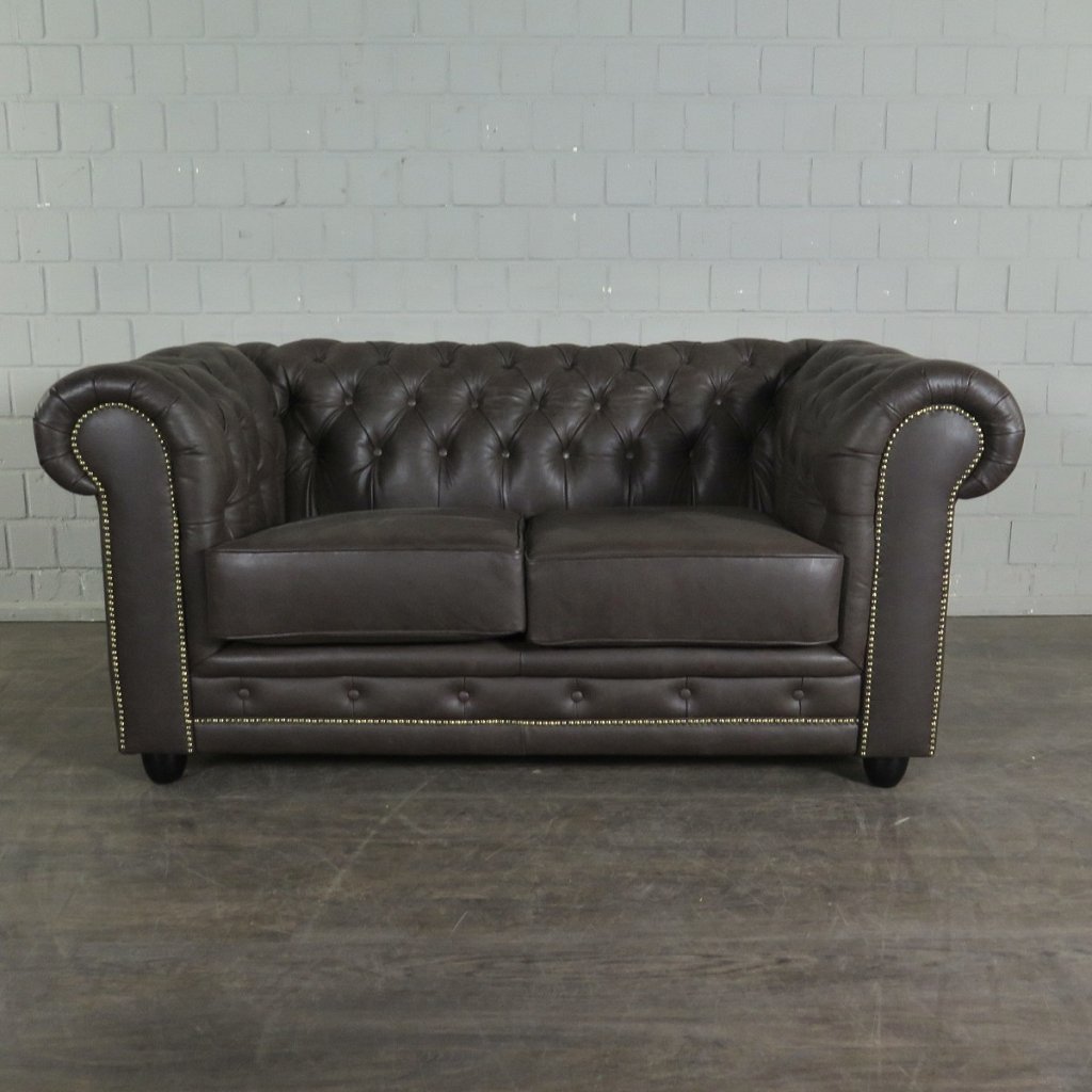 Chesterfield Couchgarnitur Leder Braun