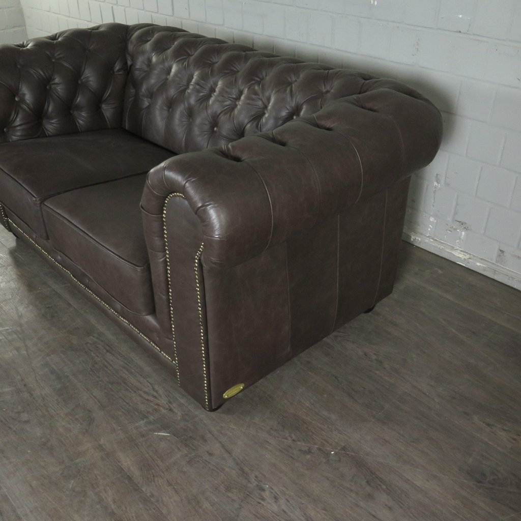 Chesterfield Couchgarnitur Leder Braun