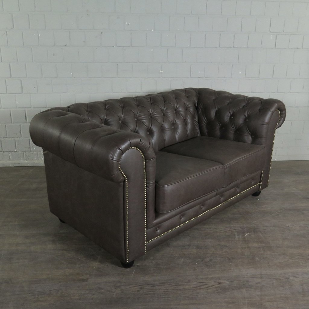 Chesterfield Couchgarnitur Leder Braun