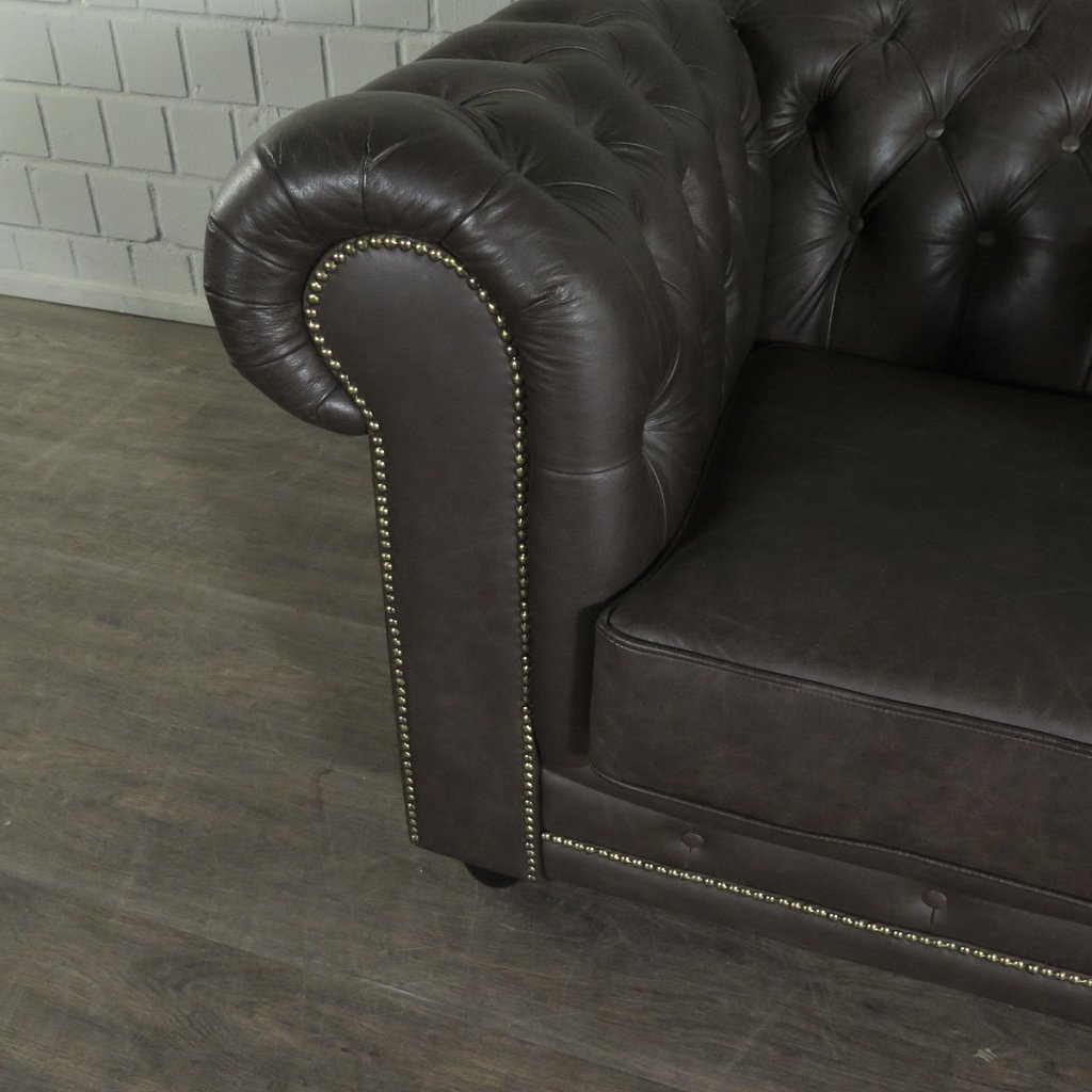 Chesterfield Couchgarnitur Leder Braun