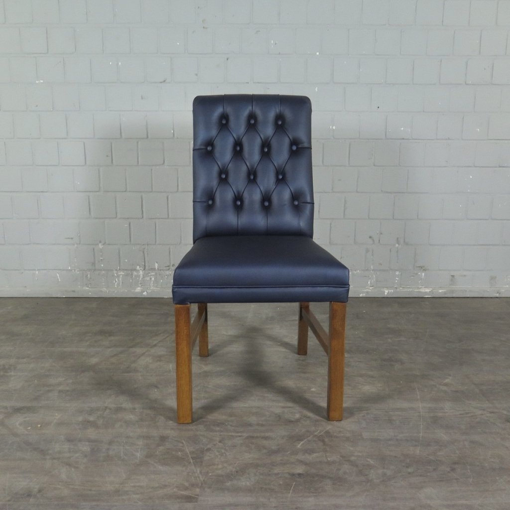 Chesterfield Esszimmerstuhl Stuhl Leder Indigo-Blau